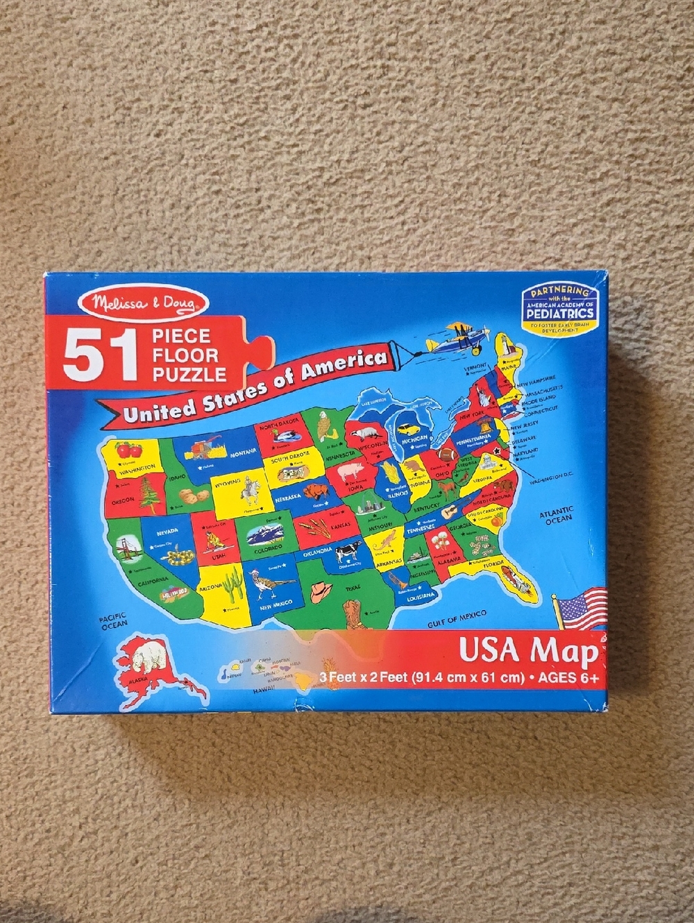 Melissa & Doug USA Map Floor Puzzle - Bright Blue & Multicolor